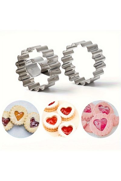 Choice 2pcs, Stainless Steel Cookie Cutters, Flower Heart Shape Candy Mold, Biscuit Molds, Cake Decorati...