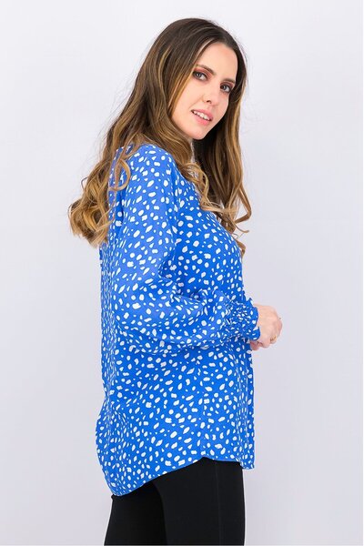 Tchibo Women Stone Print Long Sleeve Blouse, Blue