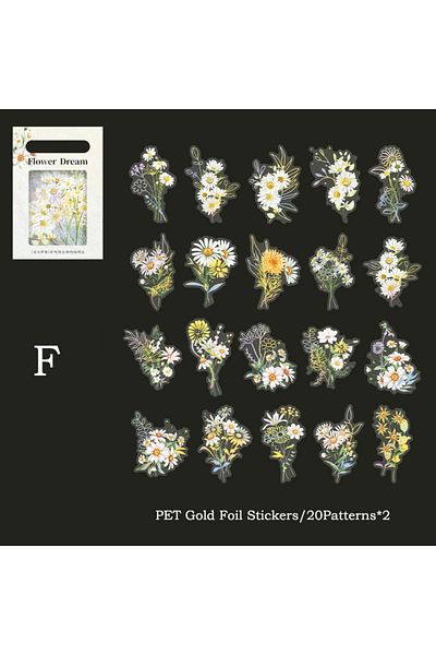 Choice F Journamm 40pcs/pack Gold Foil Plants Stickers DIY Scrapbooking Collage Journaling Materials Water.