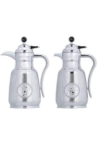 ALSAIF Coffee And Tea Vaccum Flask Set In Chrome / Leak-proof And Keeps Drinks Hot 1.0/1.0 Liter