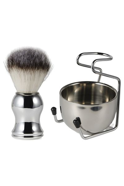 Choice Silver Shaving Brush Set ,3 Pcs Shaving Kit, Nylon Brush With Stainless Steel Shaving Bowl And Brush