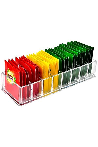Choice Clear 1 Piece of 8-Compartment Tea Bag Storage Box, Acrylic Instant Coffee Milk Tea Bag Storage Rack