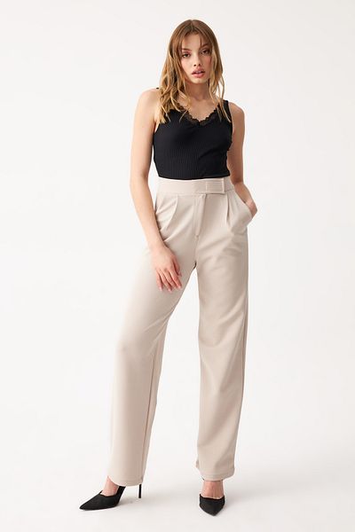 Know Women's Beige Lycra Velcro Closure Palazzo Trousers