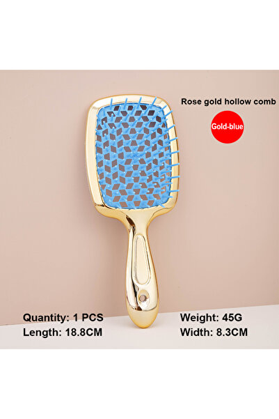 Choice مشط شعر ذهبي وردي أزرق قطعة واحدة، مشط شعر ذهبي متشابك، فرشاة شعر تدليك مضادة للكهرباء الساكنة، مجوف
