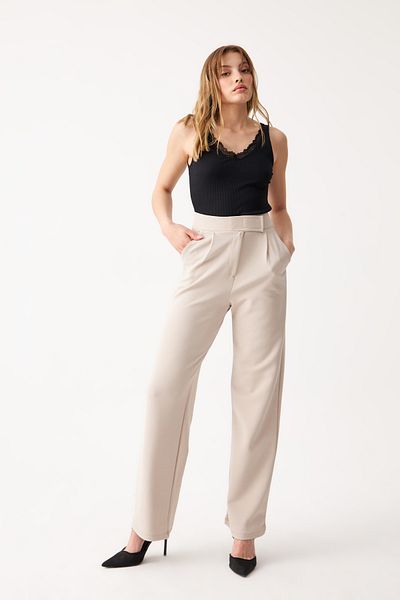 Know Women's Beige Lycra Velcro Closure Palazzo Trousers