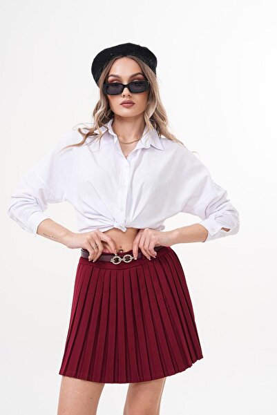 Flame İstanbul Butik Кемерлі Пілелі Бордо Міні Етек - KED1001