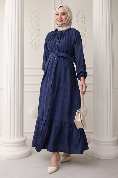 InStyle Judge Collar Strawberry Pattern Navy Blue Dress