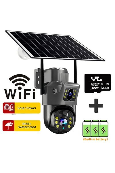 Choice 3.6mm Type-c Wifi Cctv 64g Card Dual Lens Solar 4g Ip Camera 8mp 4k Wireless Surveillance Camera Wif