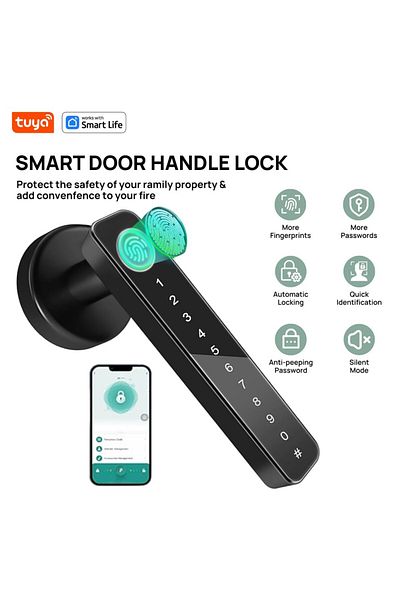 Choice BLE-5IN1-IC Door Knob Fingerprint Door Lock With Handle, IC Card,Passcode Keypad, Biometric Keyless