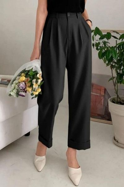 Mossta Black High Waist Drape Pants