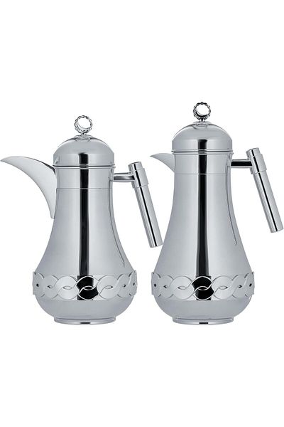 ALSAIF Coffee And Tea Vaccum Flask Set In Chrome / Leak-proof And Keeps Drinks Hot 1.0/0.7 Liter