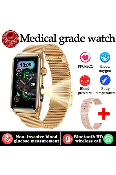 Choice rose gold net1 New AI Medical Diagnostic Blood Sugar Smart Watch Men Sports Fitness Tracker Bluetoot