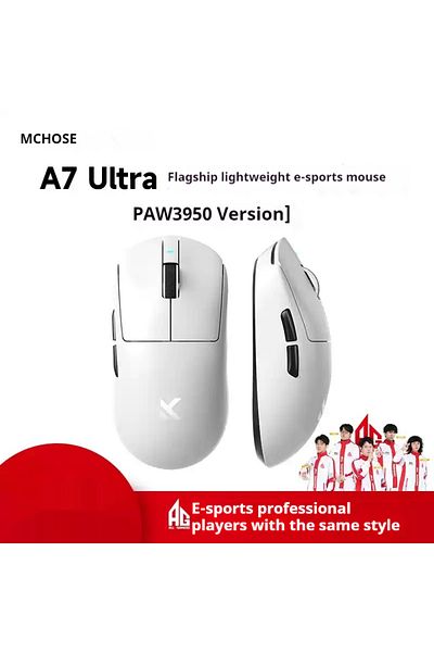 Choice ماوس A7 Ultra White من MCHOSE A7 Ultra للألعاب الرياضية الإلكترونية بثلاثة أوضاع احترافية لاسلكية بتقنية البلوتوث PAW3395 Lightwe