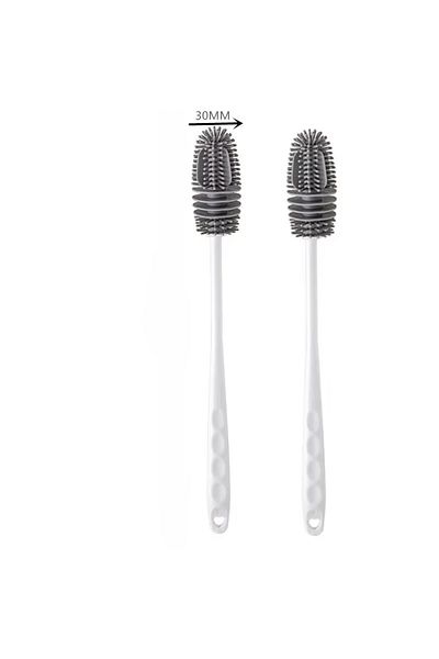Choice 28cm 2pcs White Flexible Silicone Bottle Cleaning Brush with Long Handle Gentle Non-scratch Cleaner