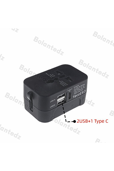 Choice 2USB and TypeC All in One Universal International Plug Adapter 2 USB Port 1 Type C World Travel AC P
