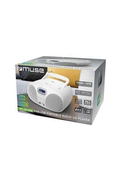 Muse Radio Cd Player MUSE MD-208 DBW, LCD Display, 20 Preset Stations, AUX Jack, White