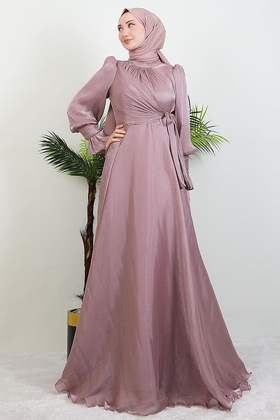 GİYZAMİLA Βραδινό φόρεμα Dusty Rose Silk - Λεπτομέρεια φιόγκου