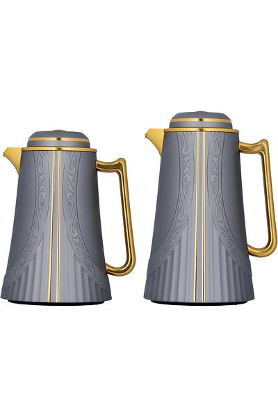 ALSAIF Coffee And Tea Vaccum Flask Set In Grey/gold / Leak-proof And Keeps Drinks Hot 0.7/1.0 Liter