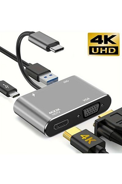 Choice موزع USB 4 في 1 من FASO، محول 4 في 1 من النوع C إلى HDTV VGA USB 3.0 محول AV رقمي متعدد المنافذ مع