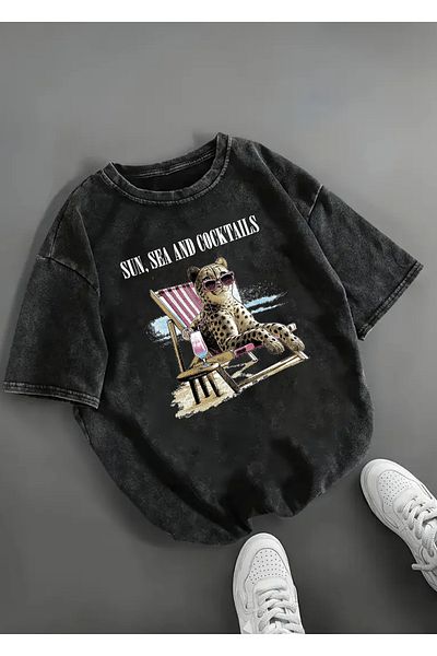 Touz Moda Μπλουζάκι με στάμπα Sun, Sea and Cocktails Unisex Oversize