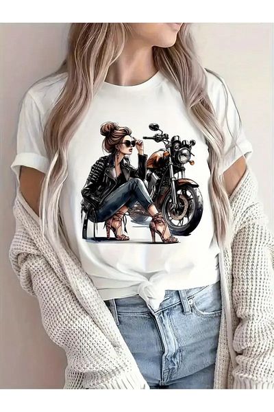 PENTHİLUS Women's Vintage Motorcycle Graphic T-Shirt - Stylish Summer T-Shirt for Women and Motorcycles,