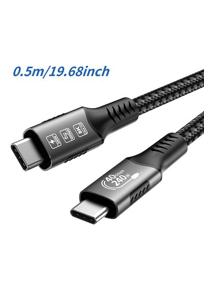 Choice كابل Thunderbolt 5 Type-C بطول 0.5 متر، بدقة 16 كيلوهرتز و48 فولت/5 أمبير، PD240W، 80 جيجابت في الثانية، من Type-C إلى USB C، لهاتف iPhone 15 P