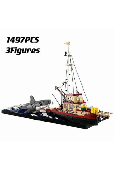 Choice No Original Box Miniso Disney 21350 Shark attack fishing boat scene Building block model toy Christm