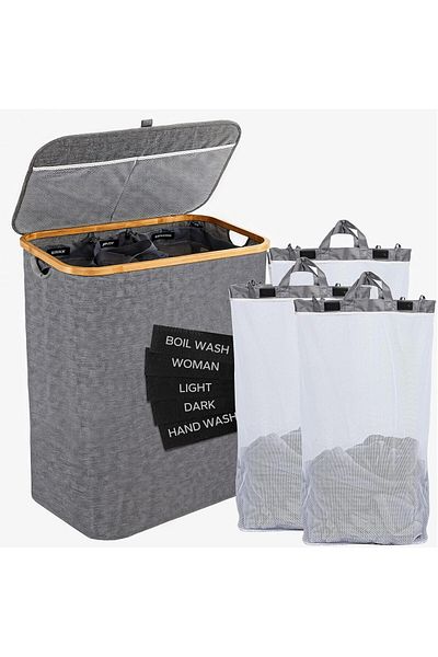 COOYA Laundry Hamper, Large Collapsible, Portable Dirty Clothes Laundry Basket with Lid