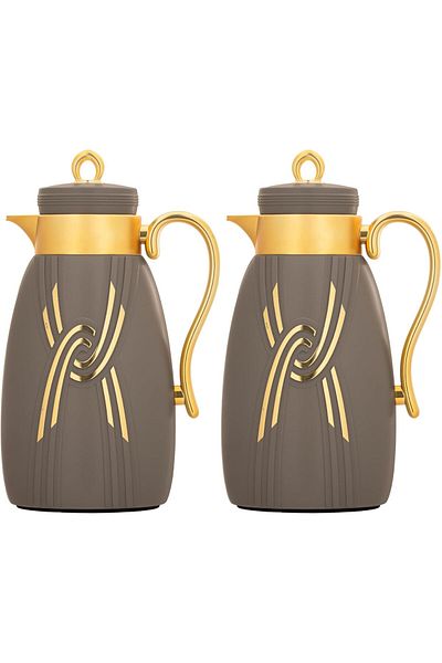 ALSAIF Coffee And Tea Vaccum Flask Set In Brown/gold / Leak-proof And Keeps Drinks Hot 1.0/0.7 Liter