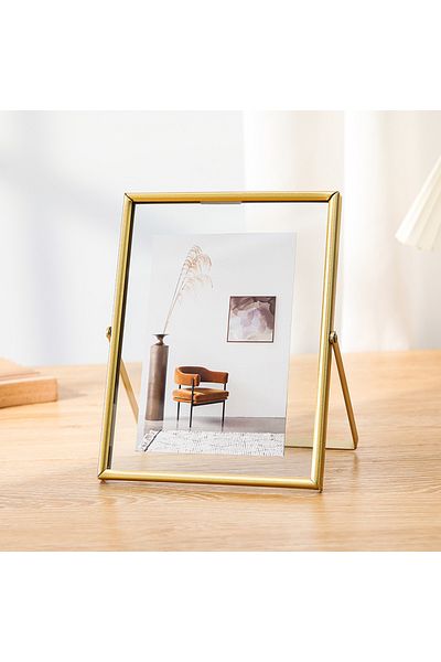 Choice 6inch Golden 4/6inch Metal Photo Frame Gold Black Rectangle Acrylic Transparent Surface Folding Pict