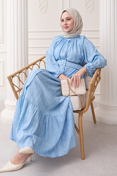 InStyle Rochie albastră cu guler de judecător cu model căpșuni