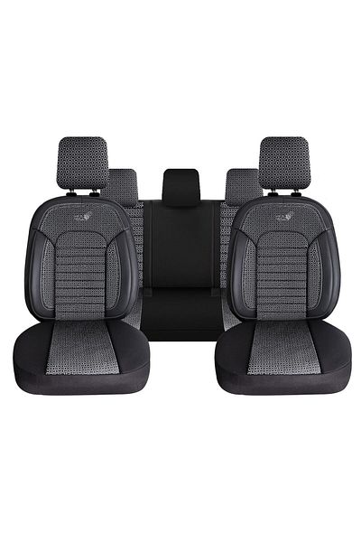 Panda Belek Car Seat Cover Set, With Zippers For Folding Bench, Dark Gray Black, 11 Pieces