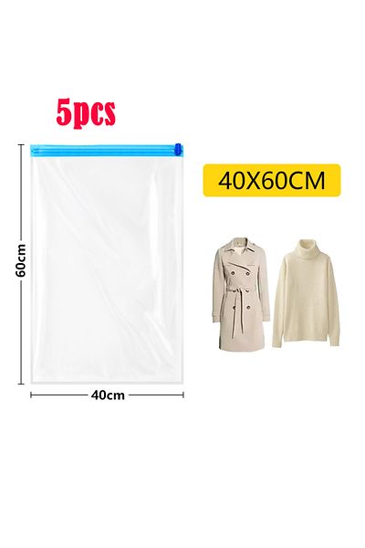 Choice 5pcs 40x60cm M Travel Roll-Up Compression Bags, Reusable Vacuum Storage Bag, Saves 80% of Storage Sp