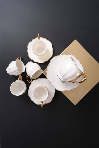 Eren Çini Seramiği 12 Piece Porcelain Coffee Cup Set for 6 People