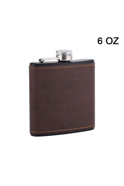 Choice 6oz Brown 6/8oz Portable Hip Flask Brown Leather Covered Stainless Steel Flask for Alcohol Whiskey F