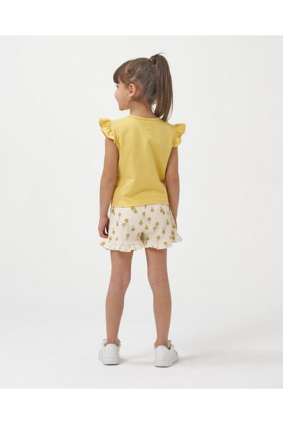 Minipodyum Girl's Front Tie T-Shirt Knitted Muslin Shorts Summer Double Set