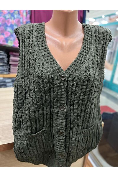 TCR Women's Knitwear Buttoned Pocket Knitted Pattern Seasonal Cardigan Vest
