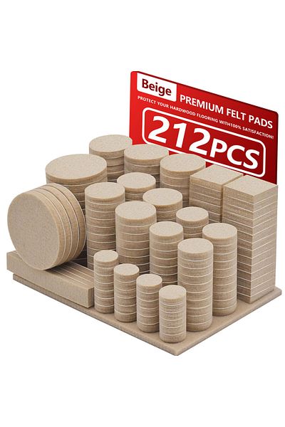 NOVESTO 212 Pcs Beige Self-Adhesive Furniture Leg Protectors, 212pcs Beige Multi-Size Floor Protectors for C