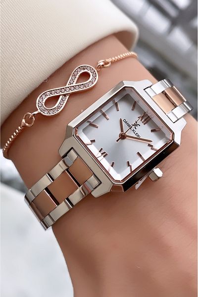 Daniel Klein Brand Rose Silver Color Small Case Women's Wrist Watch - Bracelet Gift