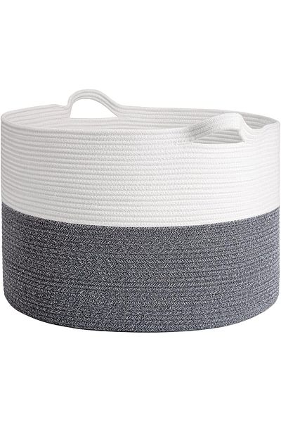 COOYA Large Woven Laundry Baskets with Handles, for Storage, Toys, Blankets, Clothes(Grey)