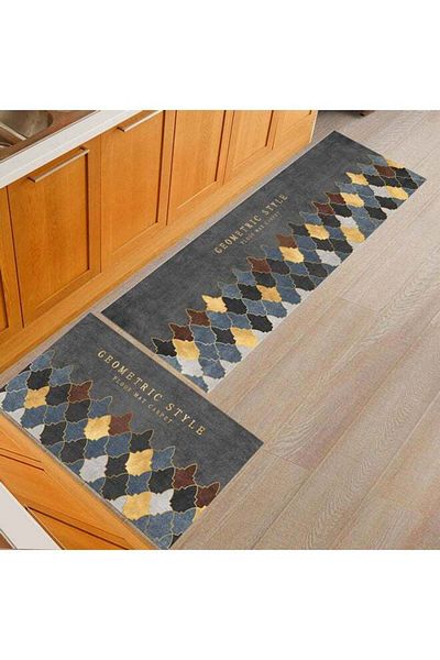 COOYA 2-Piece Kitchen Rug, Decorative Non-Slip Washable Floor Mat, Water Absorbent and Quick Drying