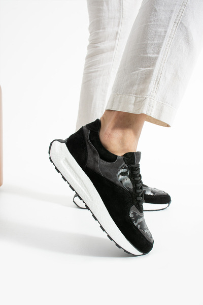 Safari Ayakkabı Chen Siyah Paraşüt Hakiki Deri Sneakers