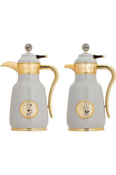 ALSAIF Assal 2-pieces Coffee And Tea Vacuum Flask, Leak-proof And Keeps Drinks Hot, 1l /1l, Grey/gol