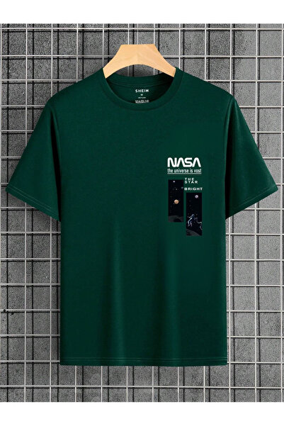 SeusCraft Tricou cu imprimeu luminos Nasa - Verde, cu imprimeu supradimension...