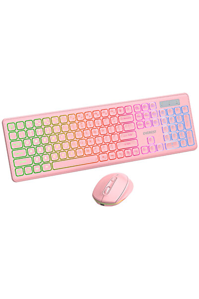 Everest KM-319BT Pembe 2.4G+BT1+BT2 Çoklu Cihaz Bağlantılı Q Set Kablosuz Klavye + Mouse