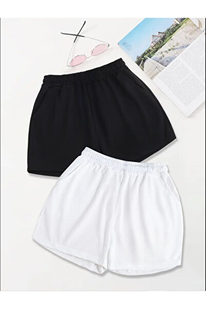 SeusCraft Pachet de 2 pantaloni scurți din bumbac pieptănat, negru și alb, de...