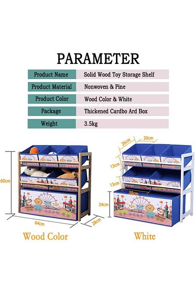 Yelajoy Solid Wood Toy Organizer,Little Elephant,with 6 Toy Storage Bins, Books and Clothes,64 x 28 x 60cm