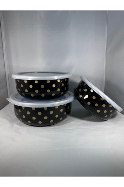 EmayeBurada Flame Enamel Luxury Enamel 3 Size Storage Container, Air Leak Proof Enamel Storage Container Organizer Gold Polka Dot