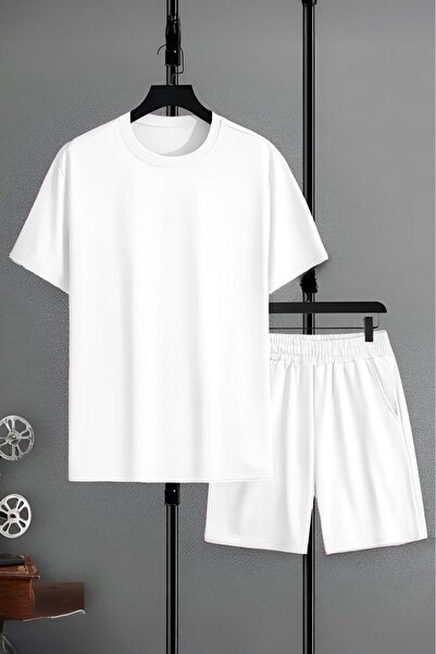 coolart Λευκό Βασικό T-Shirt Σορτς - Σετ Σορτς και T-Shirt με Λαιμόκοψη Ποδηλ...