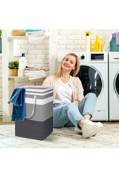 COOYA Large Grey Laundry Basket with Handles - Durable, Collapsible, for Bedroom, Bathroom, or Dorm